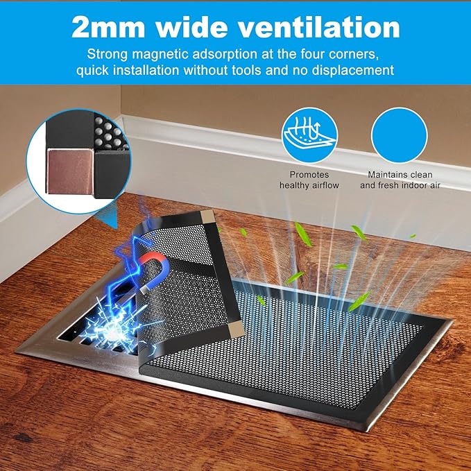 4-Pack 7"x13" Powerful Magnetic Vent Covers - Super Strong Neodymium Magnets, No Slip & No Drill Needed - Secure Fit for Floor/Wall/Ceiling Registers - Durable Air Vent Screen (Black, 7x13)
