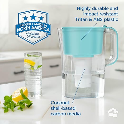 HOMEWATER 10-Cup Pitcher Filter (Teal) – BPA-Free, High-Capacity 2.4L Pitcher with Fast-Flow Carbon Filter, Wide Mouth for Easy Pouring, Removable Filter Replacement, Locking Lid, and Dishwasher-Safe