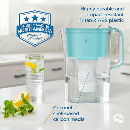 HOMEWATER 10-Cup Pitcher Filter (Teal) – BPA-Free, High-Capacity 2.4L Pitcher with Fast-Flow Carbon Filter, Wide Mouth for Easy Pouring, Removable Filter Replacement, Locking Lid, and Dishwasher-Safe