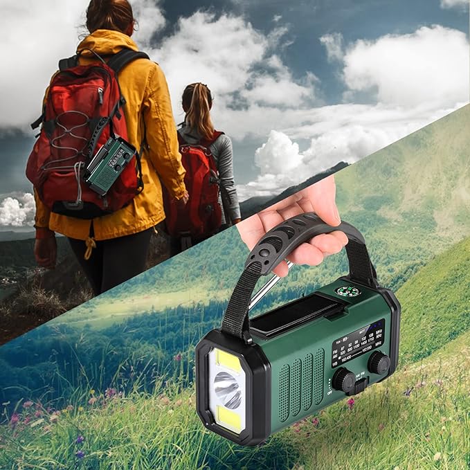 10000mAh Hand Crank Emergency Radio, NOAA Weather Radio with AM/FM Solar Radio, Rechargeable Battery, Flashlight & Reading Light, SOS Cell Phone Charger for Valentines Day Gifts Outdoor Emergencies