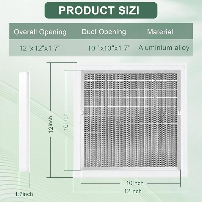 12"x12"Aluminum Gable Vent - Shed Vents with Screen,Vent Opening: 10" x 10"，Ideal for Attics and Wall, Elevating Ventilation in Clean Spaces, Featuring a Refined Design