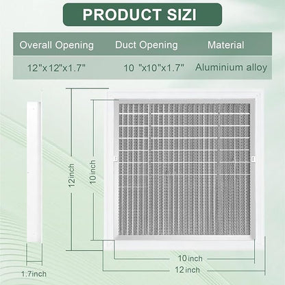 12"x12"Aluminum Gable Vent - Shed Vents with Screen,Vent Opening: 10" x 10"，Ideal for Attics and Wall, Elevating Ventilation in Clean Spaces, Featuring a Refined Design