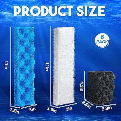 18 Pcs Bio Foam Set Compatible with Fluval 406/407 Aquarium Filters Compatible with Aquarium Filters Including Blue White Black Bio Foam for Replacement Filter Media Kit