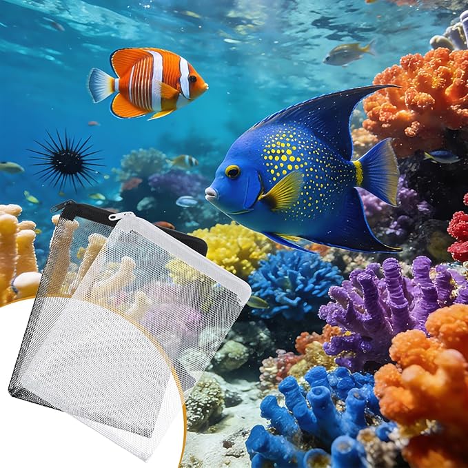 Grevosea 20 Pcs Aquarium Filter Media Bags, Fish Tank Coarse Mesh Bags 5.91 x 7.87 Inch Nylon Mesh Bag with Zipper for Activated Carbon Ceramic Rings Bio Balls Black & White