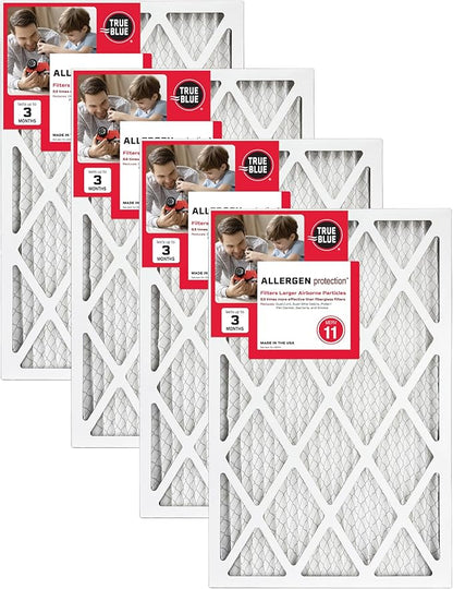 True Blue 14x14x1 MERV 11 Allergen Air Filter (4-Pack) | Electrostatic Pleated HVAC Furnace Air Filter | Replacement Filter for Home Use | Made in USA