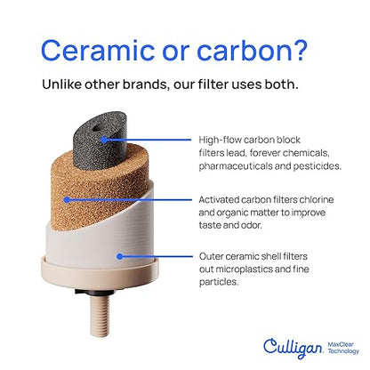 Culligan MaxClear 2.25 Gallon Gravity Water Filter System, Polished Stainless-Steel Countertop Water Filter NSF/ANSI Certified to Reduce Microplastics, Lead & Total PFAS, with 2 Ceramic Filter