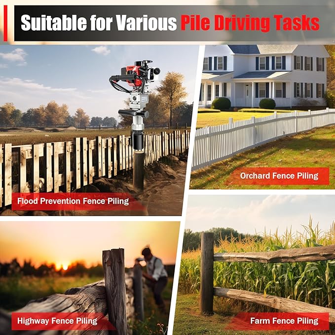 Gas Powered T-Post Driver, 900W 32.7CC T Post Pounder Driver Heavy Duty Gasoline, 2-Stroke Fence Farm Push Pile Gasoline Engine Kit for Fence Post Construction Site