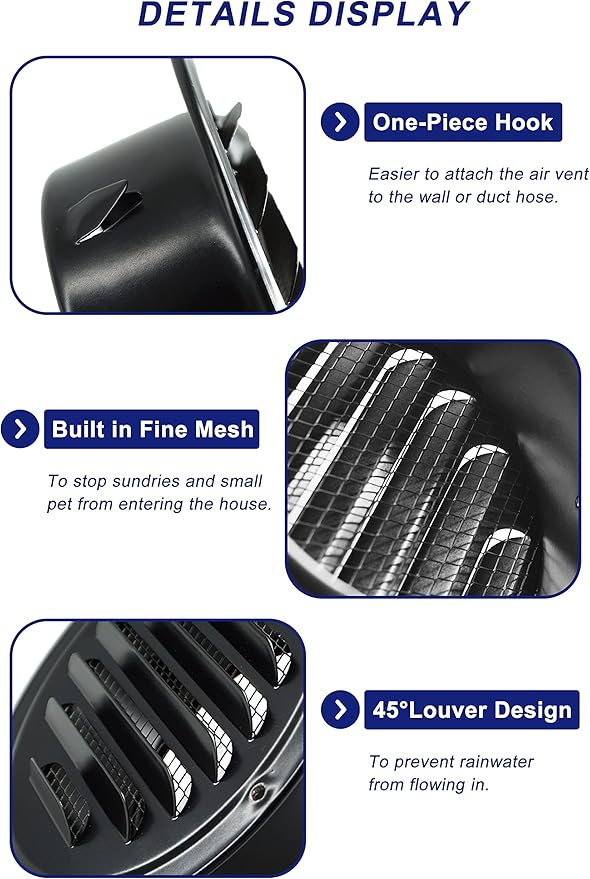 4 Inch Black Soffit Vent Cover,LouanXpert Stainless Steel Round Air Vent Cover Louvered Grille Wall Vent with Built-in Fine Mesh for Garage, Apartment, RV (100mm - 2PCS)