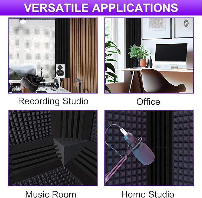 TroyStudio Bass Traps - 24 Pcs 4 X 4 X 12 Inches Dense Thick Studio Bass Foam Corner, Acoustic Treatment Panel Absorbing Echo Reverb, Low Frequency Sound Absorber for Music Room Home Recording