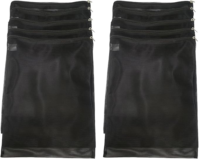 10 Pcs 12.2" x 15.9" Filter Media Bags, Extra Large Fish Tank Media Mesh Filters Bags for Activated Carbon, Ceramic Rings, Aquarium Mesh Reusable Bags with Zipper, Black.