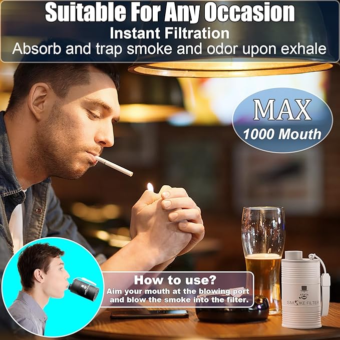 Metal Housing Personal Filter - Effectively Captures Smoke and Removes Odors,Long-Term Use, Equipped with Replaceable Cartridge (White)