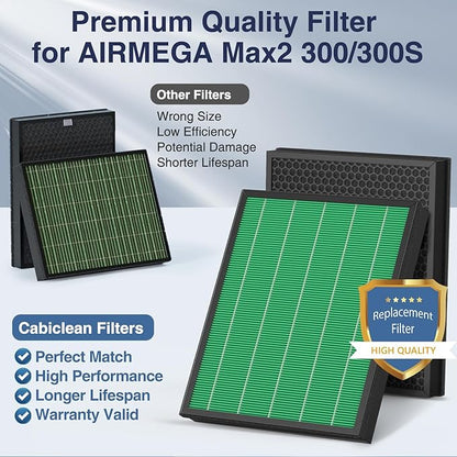 300/300S Replacement Filter for Coway AIRMEGA Max2 300/300S Air Purifie-r, Combined with HEPA and Activated Carbon 2-in-1 Filter, AP-1515-FP