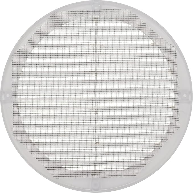 Vent Systems 8" Inch (Opening Dimensions) White Soffit Vent Cover - Plastic Round Air Vent Grille - Built-in Mesh Screen - HVAC Register Louver for Bathroom, Home, Kitchen