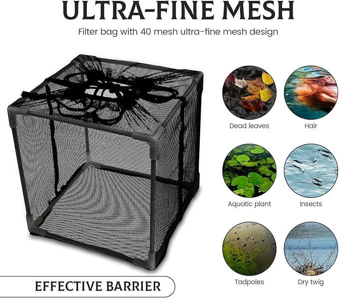 Pond Pump Filter Bag Solid Pump Mesh Box Adjustable Pond Filter Box Protective Pump Barrier Bag Thickened Pump Mesh Bag Anti Clogging Filter Bag with Drawstring for Outdoor