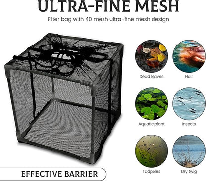 Pond Pump Filter Bag Solid Pump Mesh Box Adjustable Pond Filter Box Protective Pump Barrier Bag Thickened Pump Mesh Bag Anti Clogging Filter Bag with Drawstring for Outdoor
