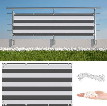 Privacy Fence Screen 2.8' x 32.8' UV Protection Weather-Resistant Garden Fence, Included Cable Zip Ties for Porch Deck Outdoor Backyard Patio Balconys, Gray Stripes