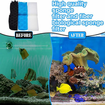 6 Pcs Aquarium Filters Bio Sponge Sets Compatible with fluval 106/107, Including 2 Blue 2 White 2 Black Bio Sponge for Replacement Filter Media Kit
