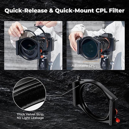 K&F CONCEPT X PRO Square Filter Holder System Kit (Filter Holder + 95mm Circular Polarizer + Square ND1000 Filter + 4 Filter Adapter Rings) for Camera Lens