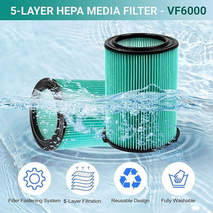 Replacement VF6000 Filter for Ridgid Shop Vac Filters 5-20 Gallon, 5-Layer Wet/Dry Rigid Shop Vac Filters Compatible with WD5500 WD0671 WD6425 WD7000 WD1280 WD1851 WD1680-1 Pack
