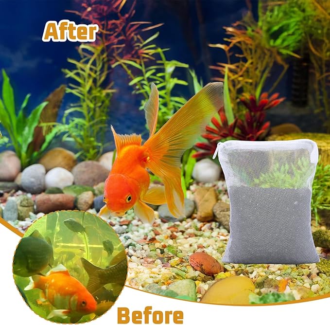 Grevosea 20 Pcs Aquarium Filter Media Bags, Fish Tank Coarse Mesh Bags 5.91 x 7.87 Inch Nylon Mesh Bag with Zipper for Activated Carbon Ceramic Rings Bio Balls Black & White