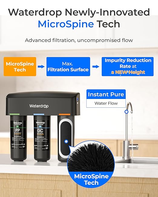 Waterdrop TSB-PF Under Sink Water Filter, 𝐑𝐞𝐝𝐮𝐜𝐞𝐬 𝟖𝟎+ 𝐈𝐦𝐩𝐮𝐫𝐢𝐭𝐢𝐞𝐬-PFAS, Chlorine, Chloramine, Fluoride, Taste&Odor, 9 Layer Under Sink Water Filtration System,with A Separate Faucet