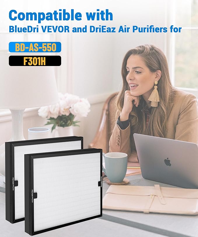 2 Pack F301H HEPA Filter Replacement Compatible with BluDri, Mounto Air Scrubber Filters, also fits Dri-Eaz and VEVOR Air Purifier, Part 500cfm HEPA500, F301H and AS-550, H13 Filter of 16 x 19 x 2