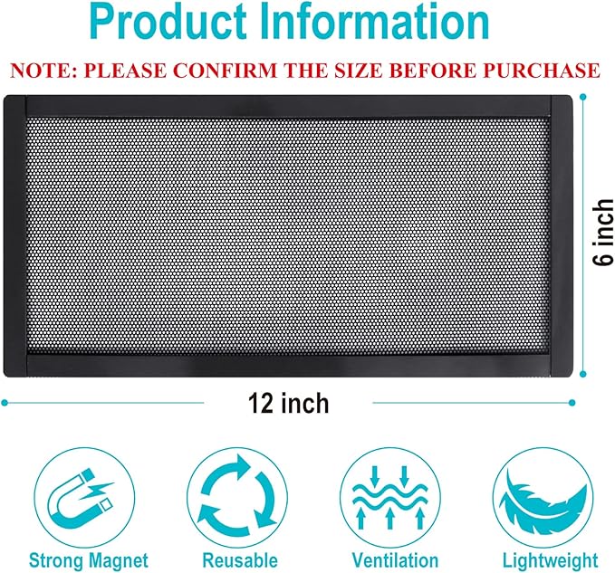 Magnetic Floor Register Vent Covers, 6 x 12 Inch Air Vent Filter Mesh, Sticky Magnet PVC Vent Screen Net for Wall Ceiling Floor Catches Toys Snacks Pet Hair and Pet Food 4 Pack