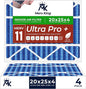 MervKing 20x25x4 Air Filter Actual Size: 19.88" x 24.88" x 4.31" MERV 11 MPR 1000-1200 | MADE IN USA | 4-Pack | Pleated HVAC AC Furnace Replacement