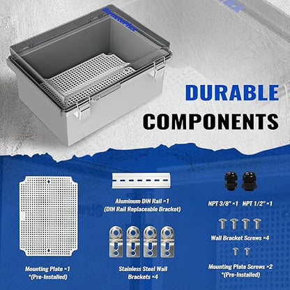 Outdoor Electrical Junction Box | IP67 Waterproof | Resistant ABS Material with Clear UV Coating Cover | Weatherproof Box for Outdoor, Garden, Deck, Patio