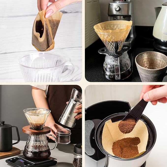 200 Count #4 Cone Coffee Filters 8-12 Cup, Unbleached Natural Paper, Disposable coffee filters 4 cone paper, Filters Paper Compatible with Ninja Coffee Filters, Pour Over and Drip Coffee Maker