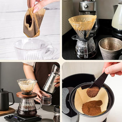 200 Count #4 Cone Coffee Filters 8-12 Cup, Unbleached Natural Paper, Disposable coffee filters 4 cone paper, Filters Paper Compatible with Ninja Coffee Filters, Pour Over and Drip Coffee Maker