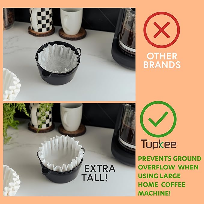 Tupkee 12-Cup Large Coffee Filters - 9.75” x 4.25” - 500 Count - Tall Walled to Prevent Ground Overflow - Compatible with Bunn 12 Cup Commercial Coffee Maker & Large Home Machines - Made in the USA