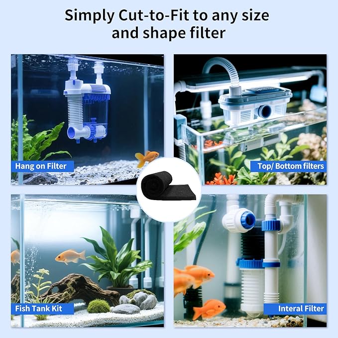 Aquarium Carbon Pad -Premium Cut to Fit Carbon Infused Filter Pad Media for Crystal Clear Fish Tank and Ponds (10.5x36in)