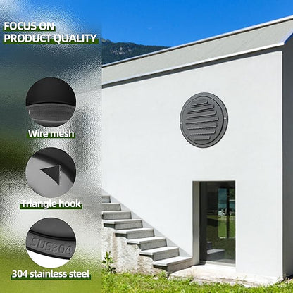 3inch 304 Stainless Steel Air Vents, Louvered Grille Cover Vent Hood Flat Ducting Ventilation Air Vent Wall Air Outlet with Fly Screen Mesh for House (3 inch Black Paint Cover （70mm）)