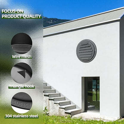 6inch 304 Stainless Steel Air Vents, Louvered Grille Cover Vent Hood Flat Ducting Ventilation Air Vent Wall Air Outlet with Fly Screen Mesh for House (6 inch Black Paint Cover （150mm）)