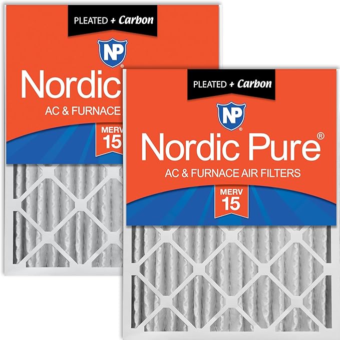 Nordic Pure 20x20x4 (Actual Size: 19 1/2 x 19 1/2 x 3 5/8) Pleated Air Filters MERV 15 Plus Carbon 2 Pack