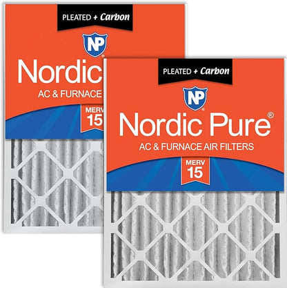 Nordic Pure 20x20x4 (Actual Size: 19 1/2 x 19 1/2 x 3 5/8) Pleated Air Filters MERV 15 Plus Carbon 2 Pack