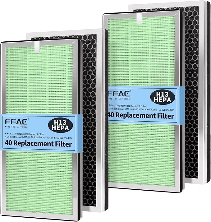 Upgraded MA-40 Filter Pet Care Compatible with MA-40 Air Purifier, 3-in-1 H13 True HEPA High-Efficiency Filtration System for MA40W MA40B Air Cleaner, 4-Pack