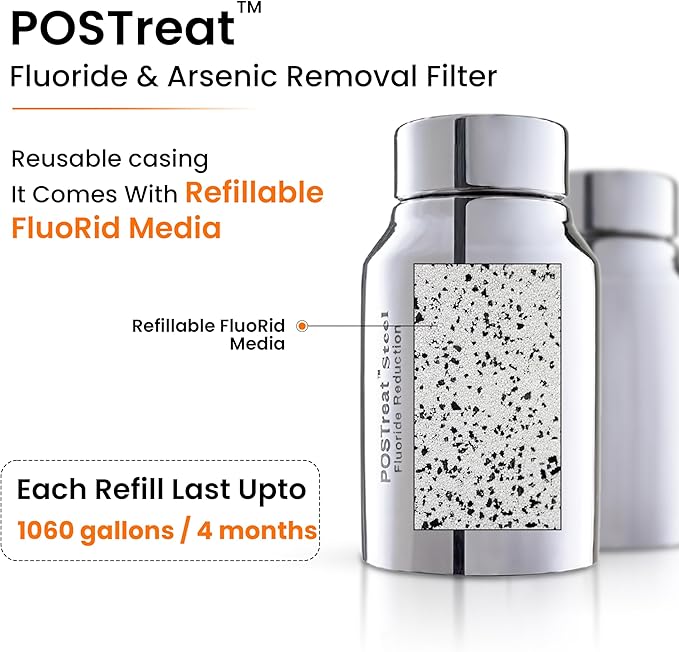 PHOENIX GRAVITY POSTreat Steel Fluoride Reduction Elements - Set of 2 AISI 304 Stainless Steel PF-4 Element, Removes >95% of Fluoride, Compatible with Phoenix Carbon (Black) Filter Elements