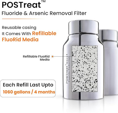 PHOENIX GRAVITY POSTreat Steel Fluoride Reduction Elements - Set of 2 AISI 304 Stainless Steel PF-4 Element, Removes >95% of Fluoride, Compatible with Phoenix Carbon (Black) Filter Elements