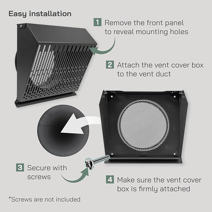 Vent Systems 8" Inch Exhaust Vent Cover with Rubber Gasket - Graphite Black Galvanized Steel - Robust and Weatherproof Outdoor Air Exhaust Box - Duct or Surface Mounting - Rain, Snow Protection