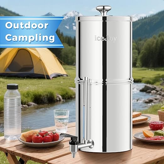 8-Stage Gravity Water Filtration System 3.0 Gallon-304 Stainless Steel Countertop System with 4 Filters and StandReduce 99.9% Chlorine, NSF/ANS 42 Certifcation