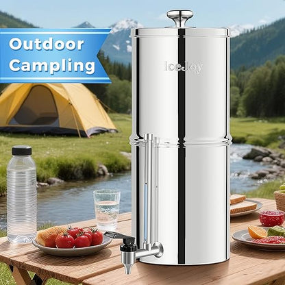 IceJoy 0.01μm Ultra-Filtration Gravity Water Filter System, 2.25G Stainless Steel Countertop Purifier with 4 Filters, Water Level Spigot & Stand, Reduce Fluoride & Chlorine, NSF/ANSI 42