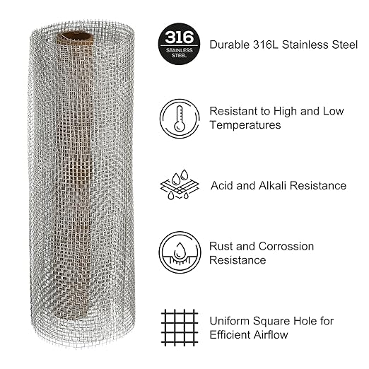 PATIKIL 40" L x 10" W Woven Wire Mesh, 6 Mesh 316L Stainless Steel Air Vent Filter Screen for Window Security Vent Cover Filtration Animals Fence