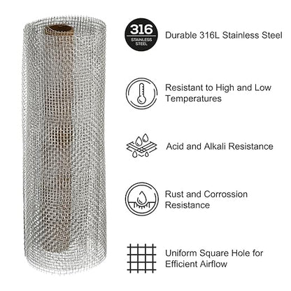 PATIKIL 40" L x 10" W Woven Wire Mesh, 6 Mesh 316L Stainless Steel Air Vent Filter Screen for Window Security Vent Cover Filtration Animals Fence