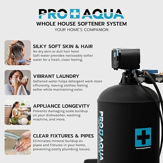PRO+AQUA PRO-SCI-S65E Whole House Water Filter & Softener Bundle | 65,000 Grain Capacity | Removes Chlorine, Sediment, VOCs, Calcium & Magnesium | Ideal for 4–6 Bathrooms | Extra High-Flow Design
