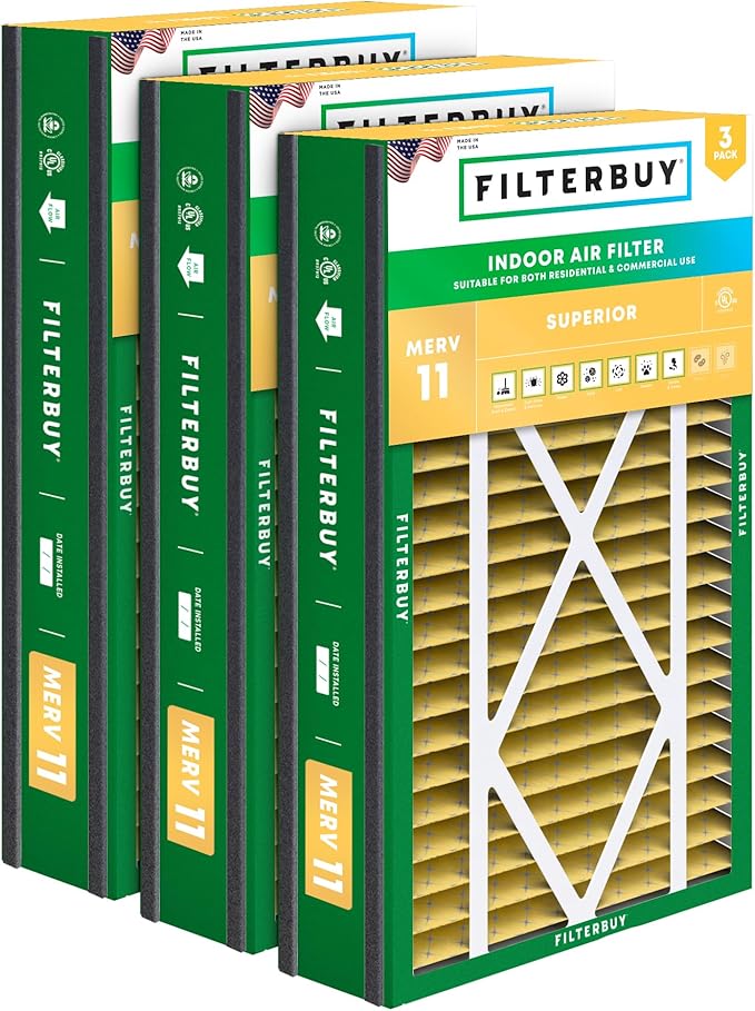Filterbuy 16x25x3 Air Filter MERV 11 Superior Pet & Allergy Defense (3-Pack), Electrostatic Pleated HVAC AC Furnace Filters for Trion Air Bear, Lennox X0581 & More (Actual Size: 15.63 x 24.13 x 3.00)