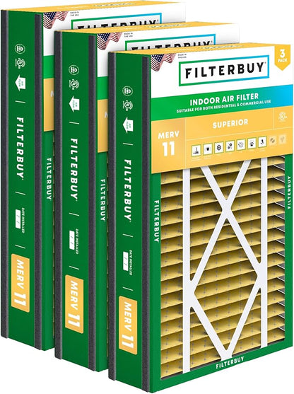Filterbuy 16x25x5 Air Filter MERV 11 Superior Pet & Allergy Defense (3-Pack), Electrostatic Pleated HVAC AC Furnace Filters for Trion Air Bear 255649-105 and More (Actual Size: 15.63 x 24.13 x 4.88)