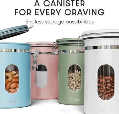 Veken Coffee Canister with Window, Airtight Stainless Steel Kitchen Food Storage Container with Lids, Date Tracker and Scoop for Grounds Coffee, Beans, Tea, Flour, Cereal, Sugar Jars, 22OZ, Green