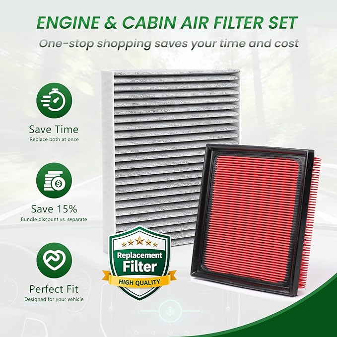 Engine & Cabin Air Filter Compatible with ACURA ILX (2013-2015), HONDA CIVIC (2012-2015), Replace for CF10134, CA11113